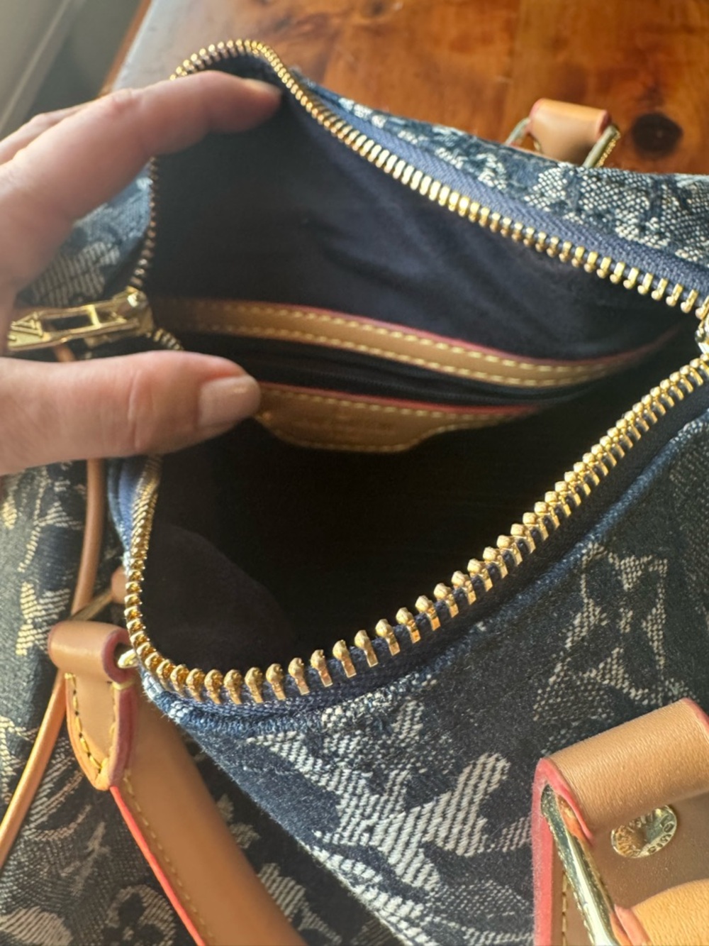 Denim Monogram Satchel in Black and Tan - Picture 7 of 8